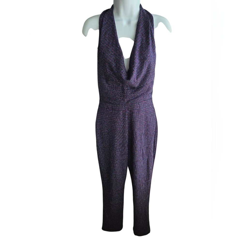 Harlyn Navy Blue Rainbow Shimmer Cowl Neck Jumpsuit Size S